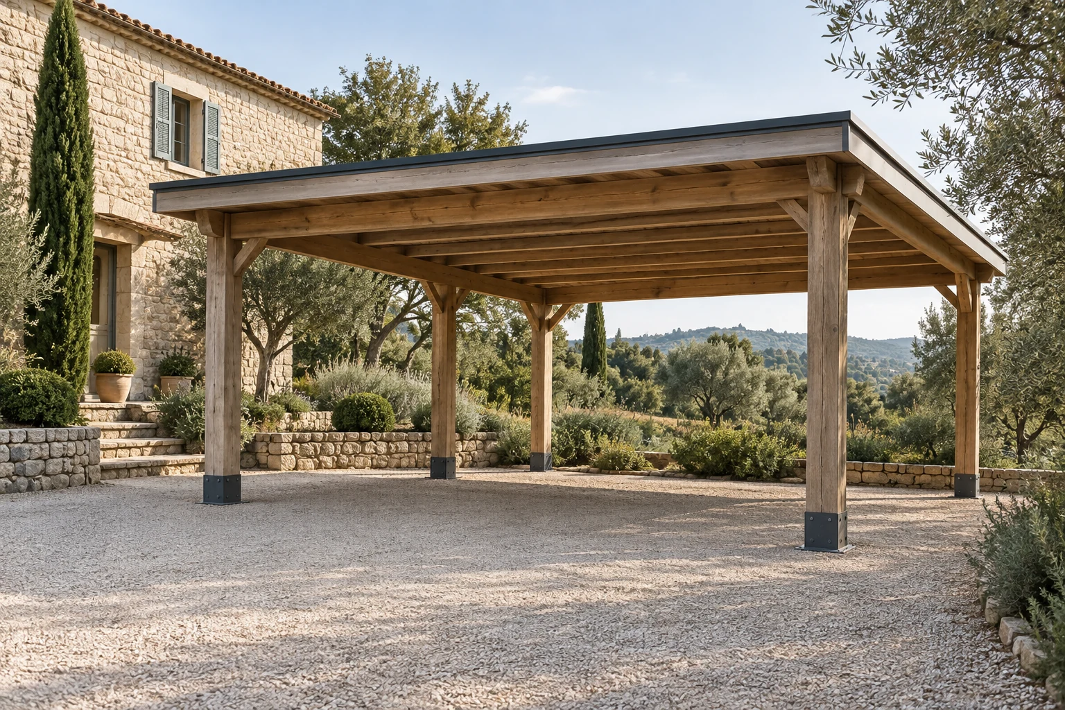 Carport bois vide à deux places