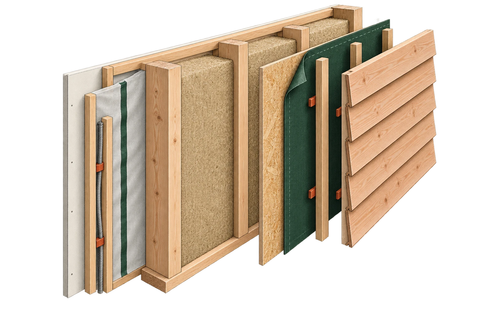 Vue architecturale en 3D : Paroi bois avec bardage ventilé