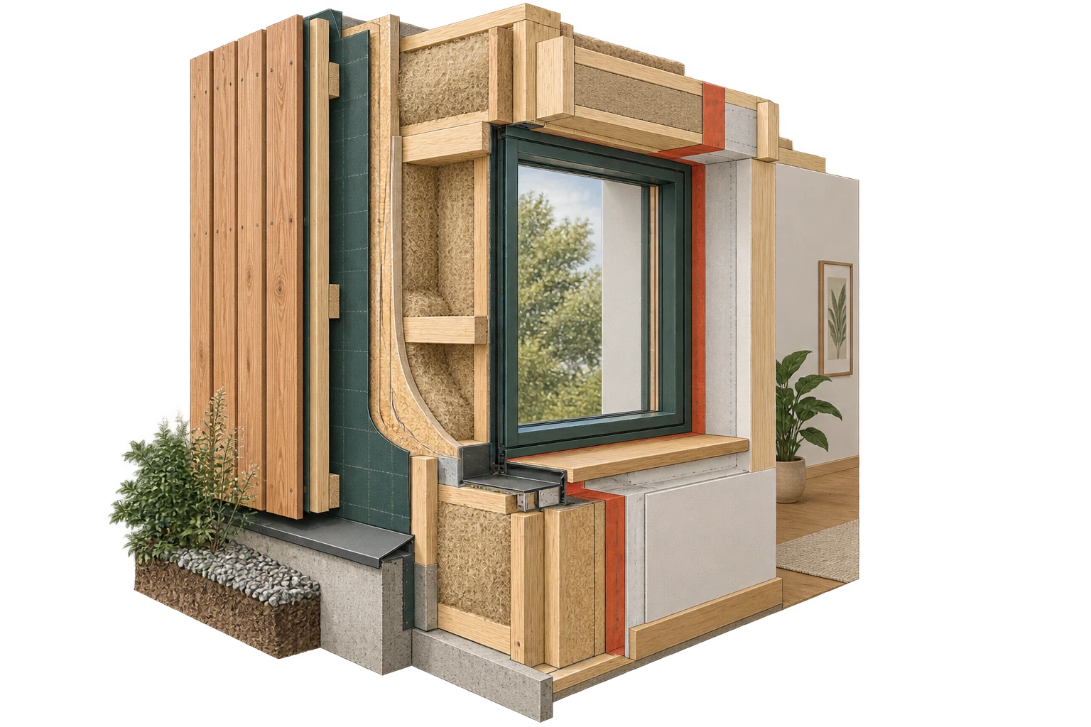 Vue architecturale en 3D : Le raccord autour d’une baie