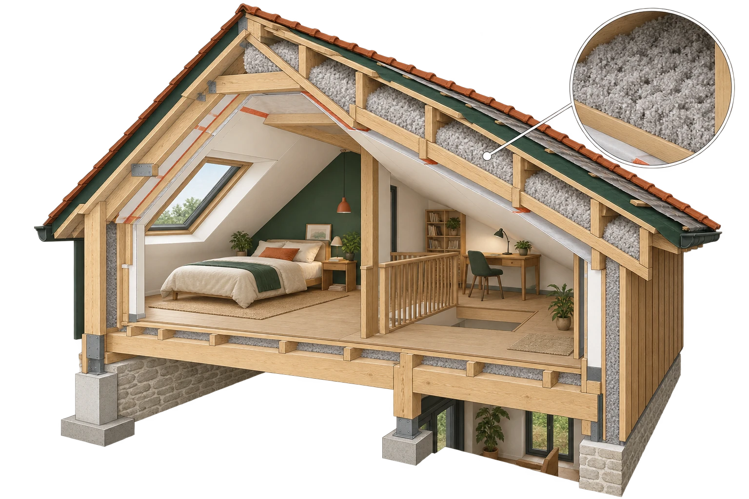 Vue architecturale en 3D : Cellulose dans les combles
