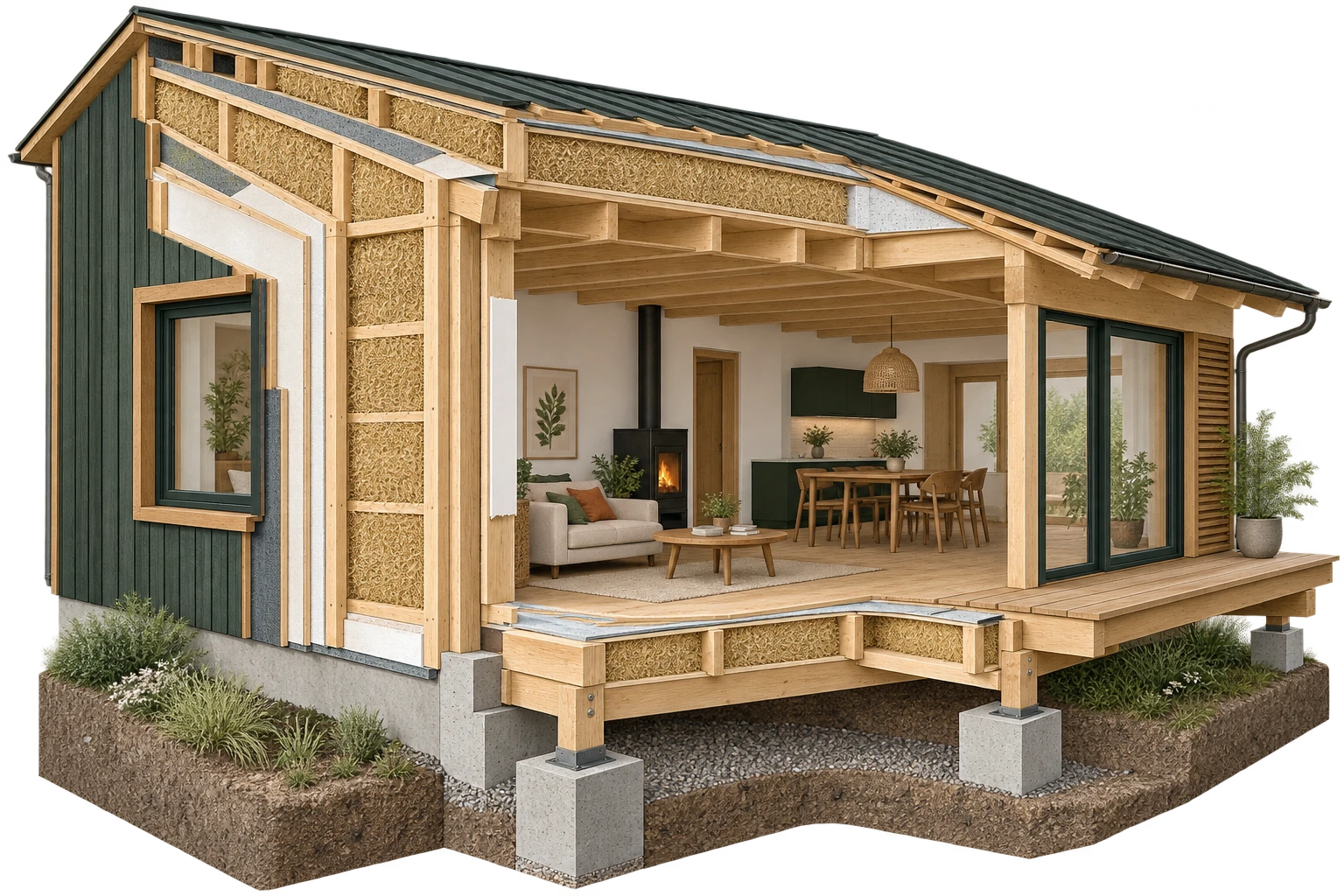 Vue architecturale en 3D : Remplissage paille protégé