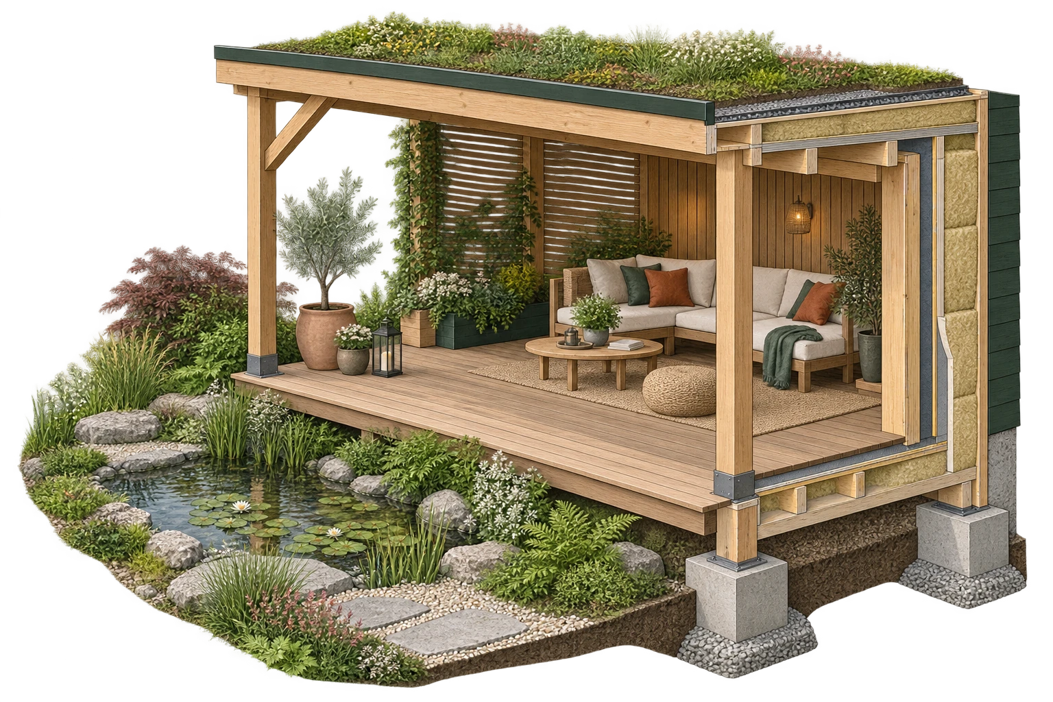Vue architecturale en 3D : Un coin de jardin au calme